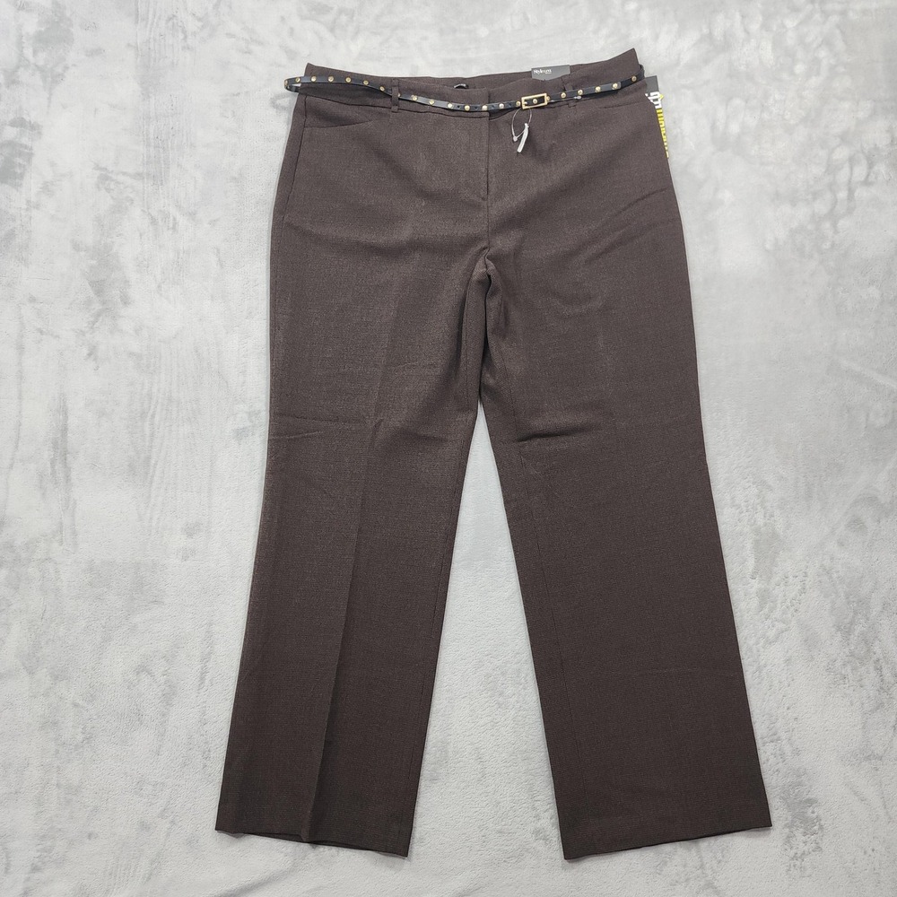 NEW Style&co. Pants Womens 18W Brown Tweed Straight Leg Belted Stretch Office
